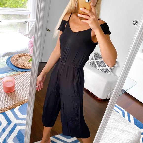 🖤 EVEN & ODD BLACK VISCOSE CAPRI WIDE LEG JUMPSUIT! - Picture 4 of 11